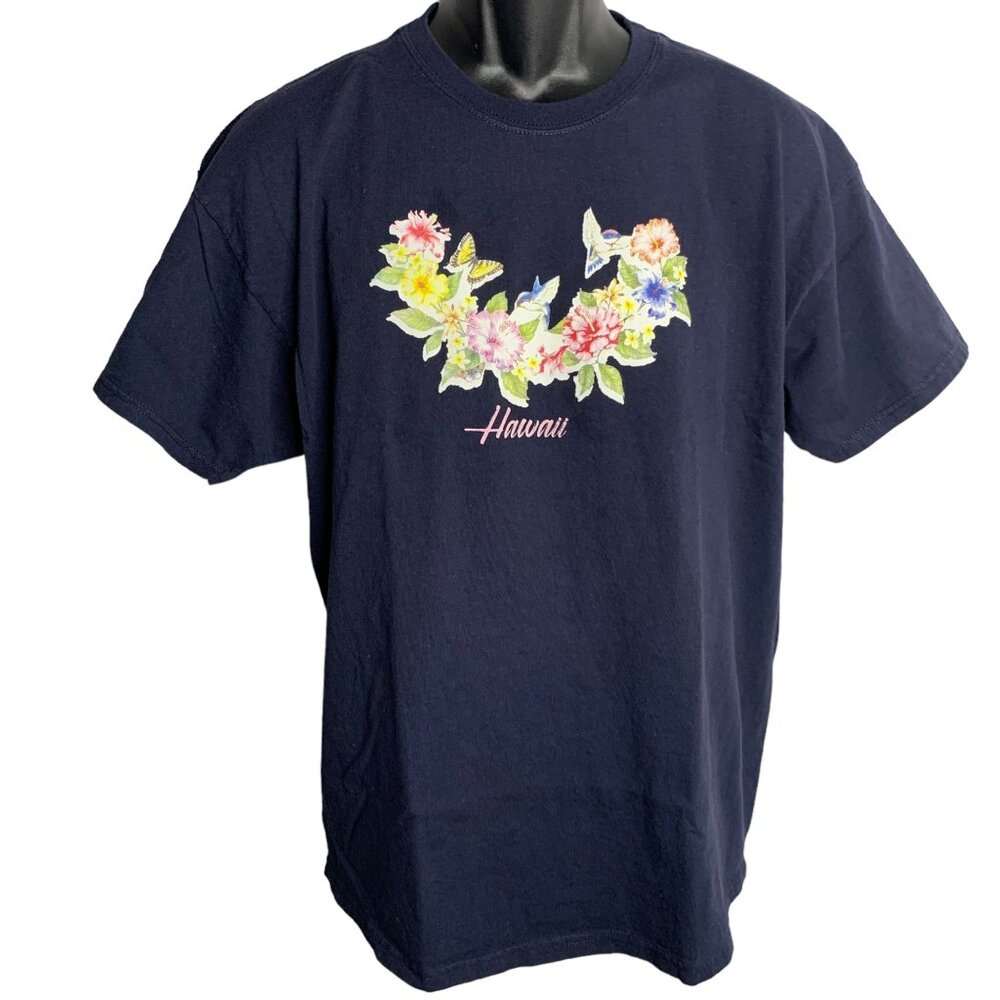 Hawaii Hummingbird Crewneck T Shirt XL Black Flowers Graphic Short Sleeve Cotton